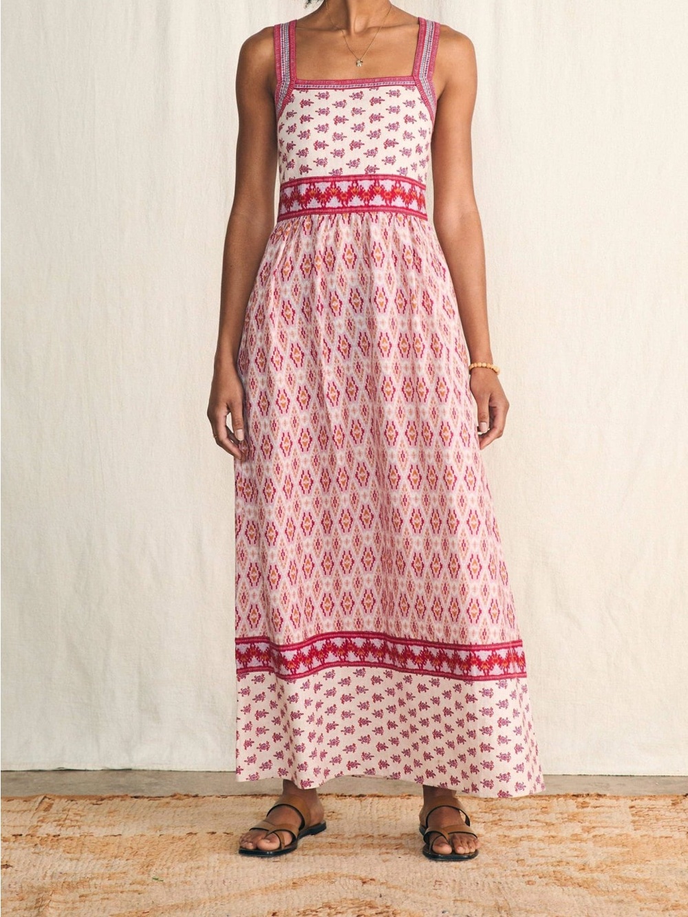 Faherty Pink and White Printed Sleeveless Maxi Dress